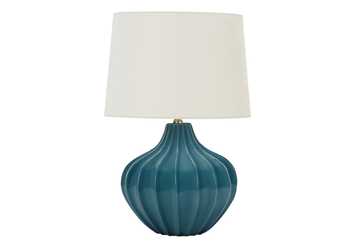 24 in. Ceramic Gourd Table Lamp with Cream Empire Shade, Blue
