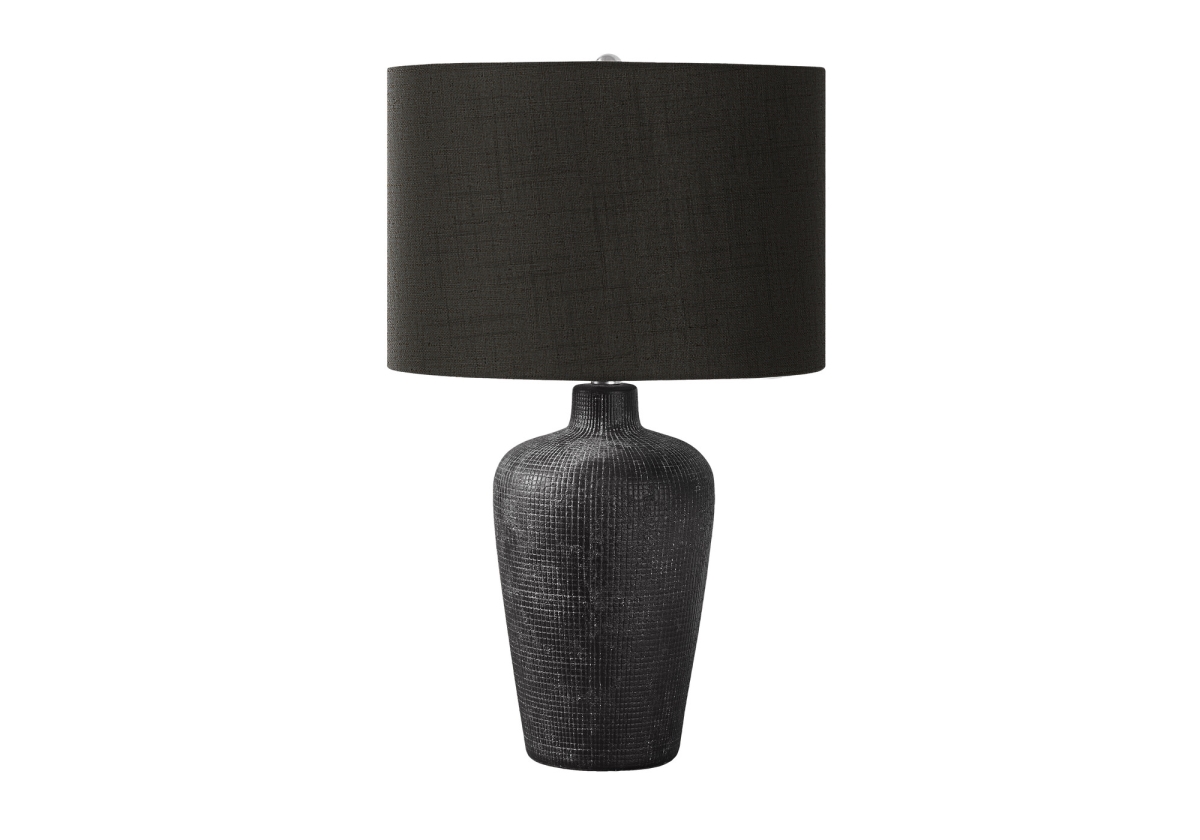 545808 24 in. Ceramic Round Table Lamp with Black Drum Shade, Black