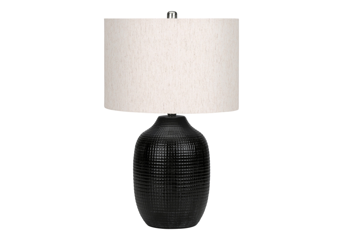 26 in. Ceramic Urn Table Lamp with Ivory Drum Shade, Black