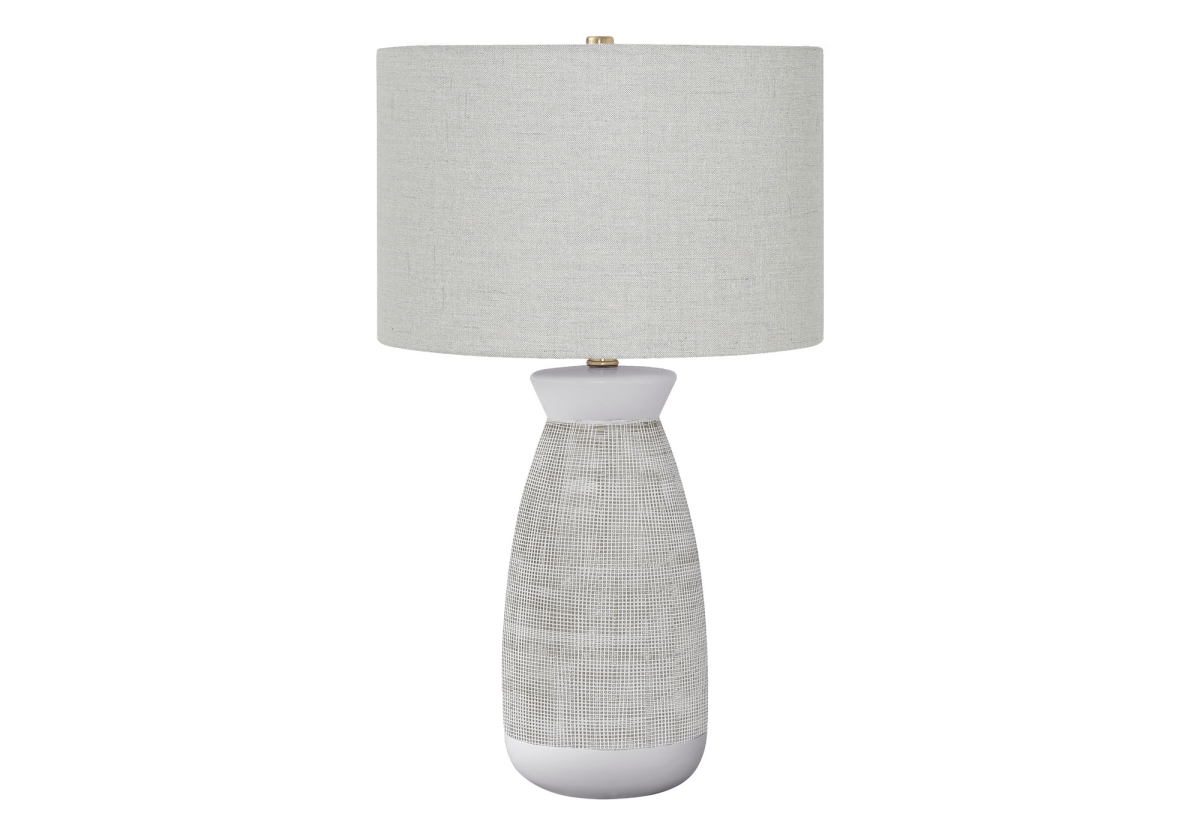 27 in. Ceramic Round Table Lamp with Gray Drum Shade, Gray & White