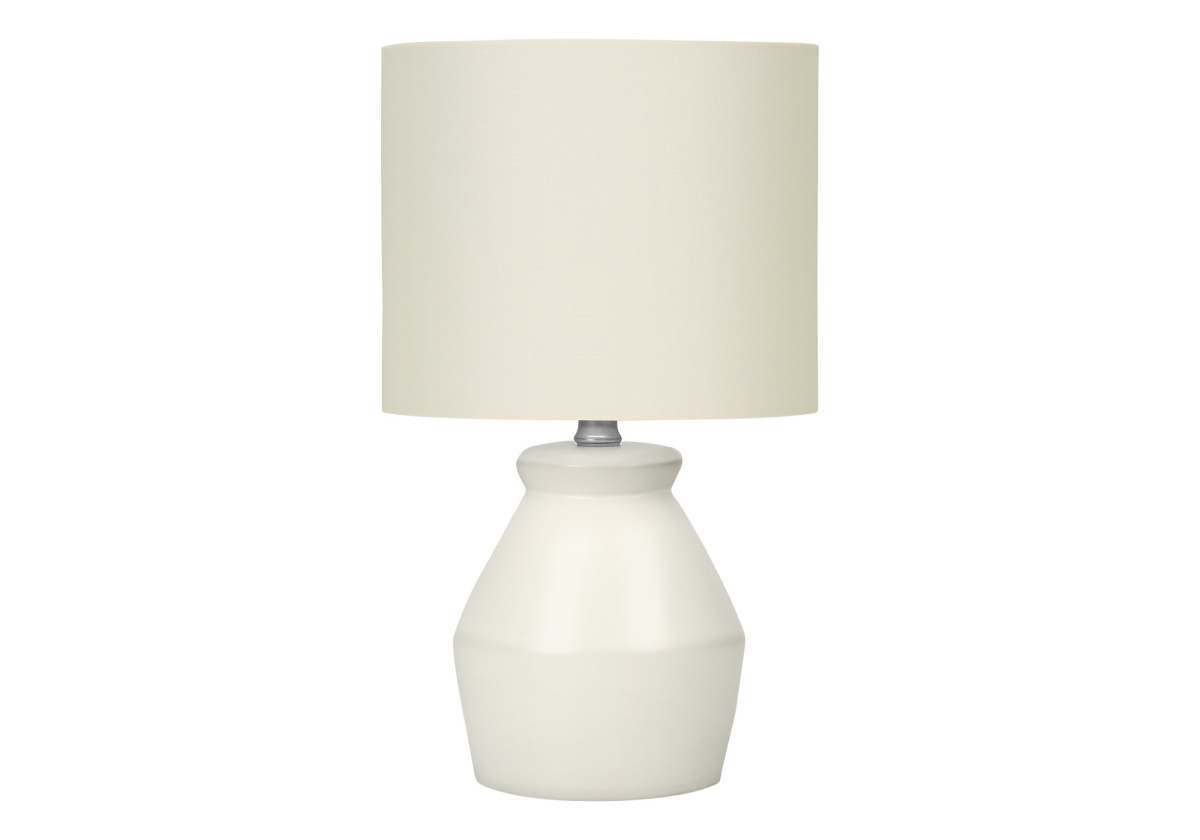 17 in. Ceramic Geometric Table Lamp with Cream Drum Shade, Cream