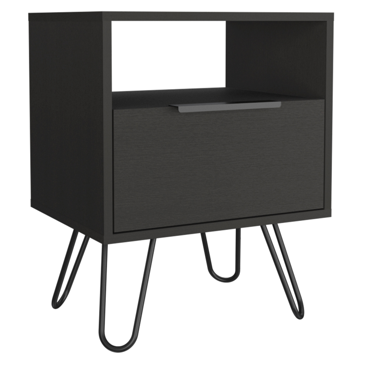 22 in. Faux Wood Nightstand with Storage, Black