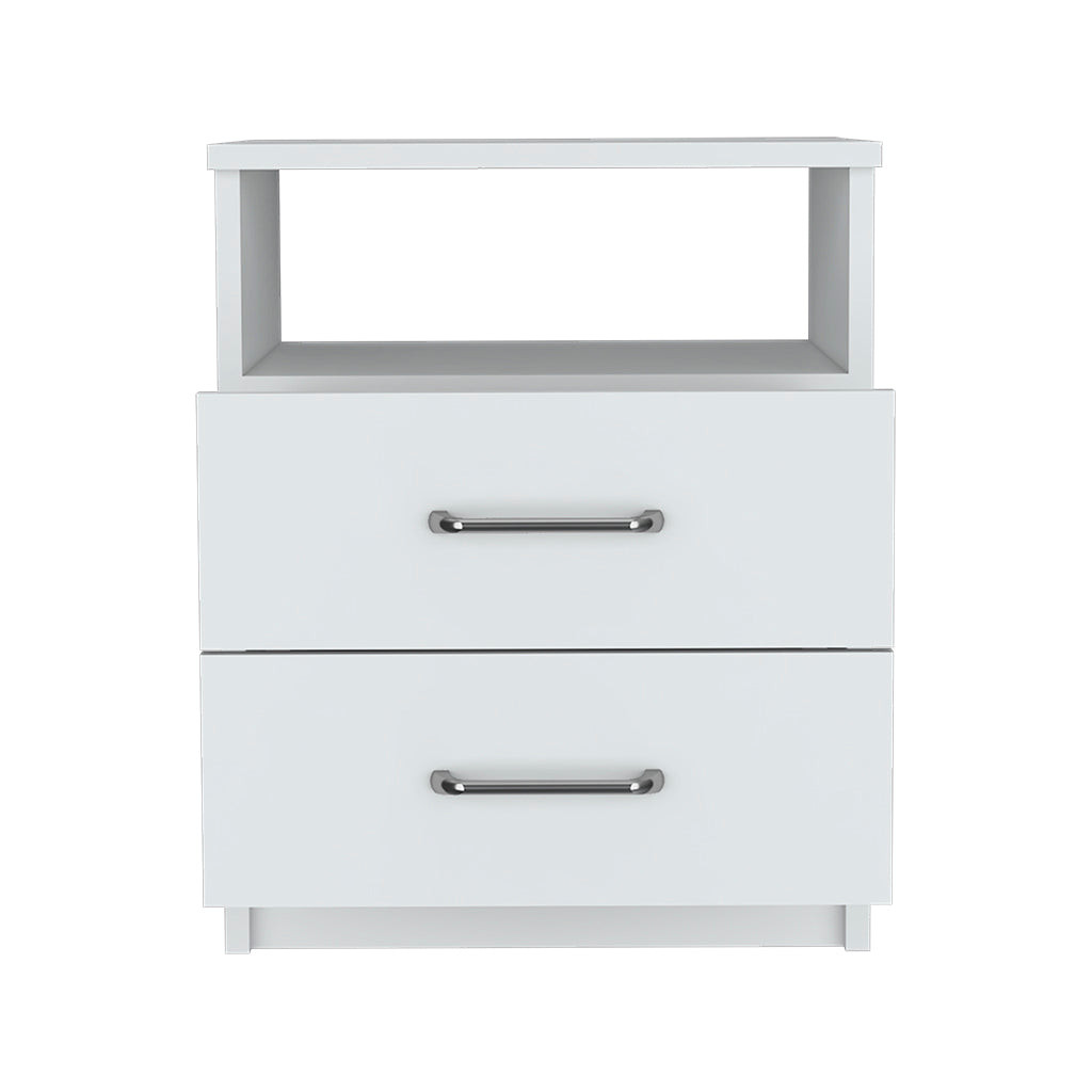 20 in. Two Drawer Faux Wood Nightstand, White