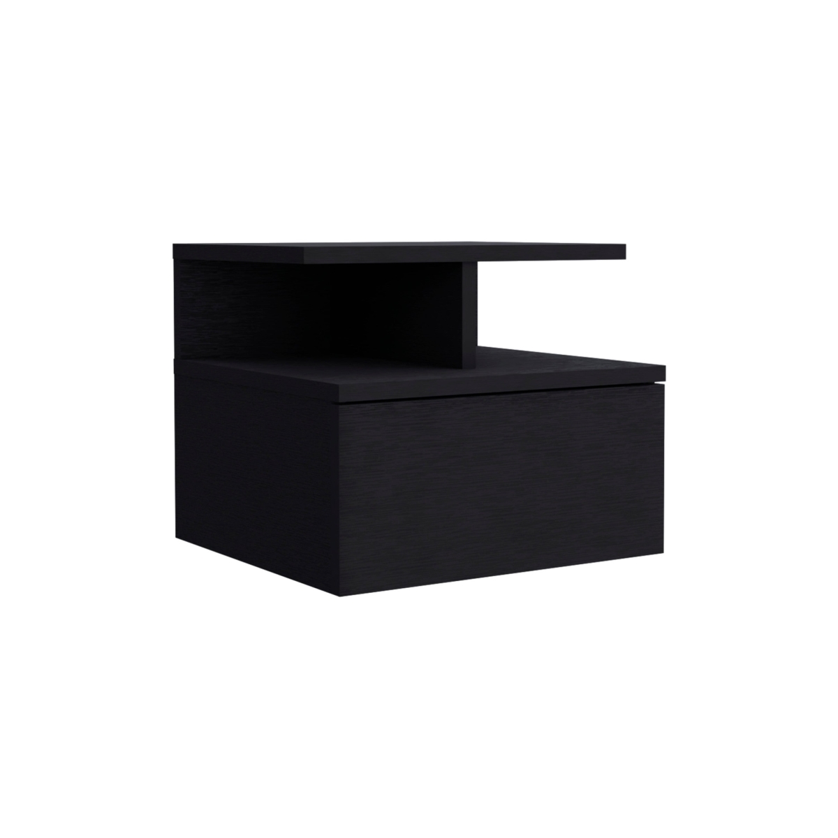 12 in. One Drawer Faux Wood Floating Nightstand, Black