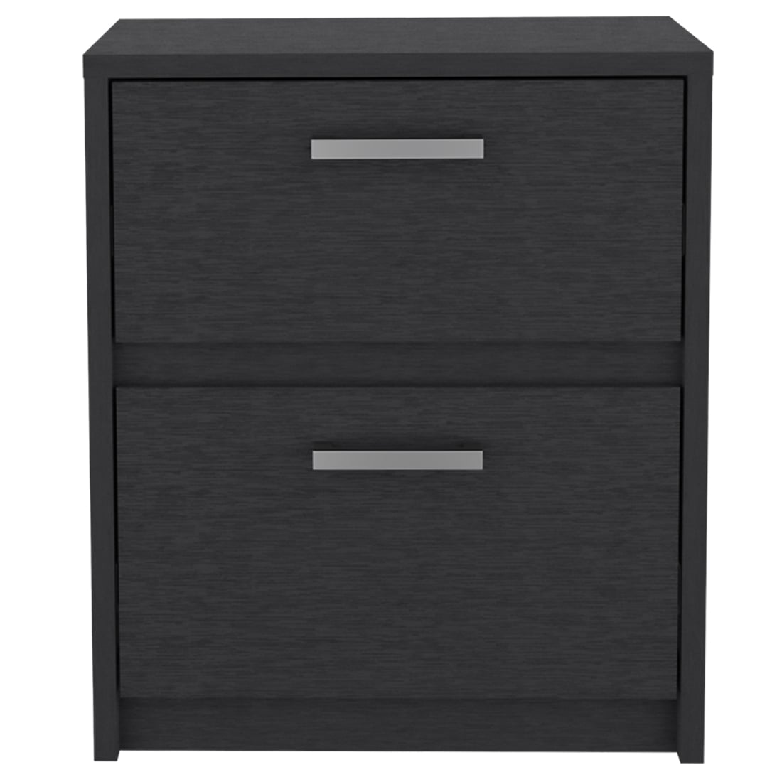 19 in. Two Drawer Faux Wood Nightstand, Black