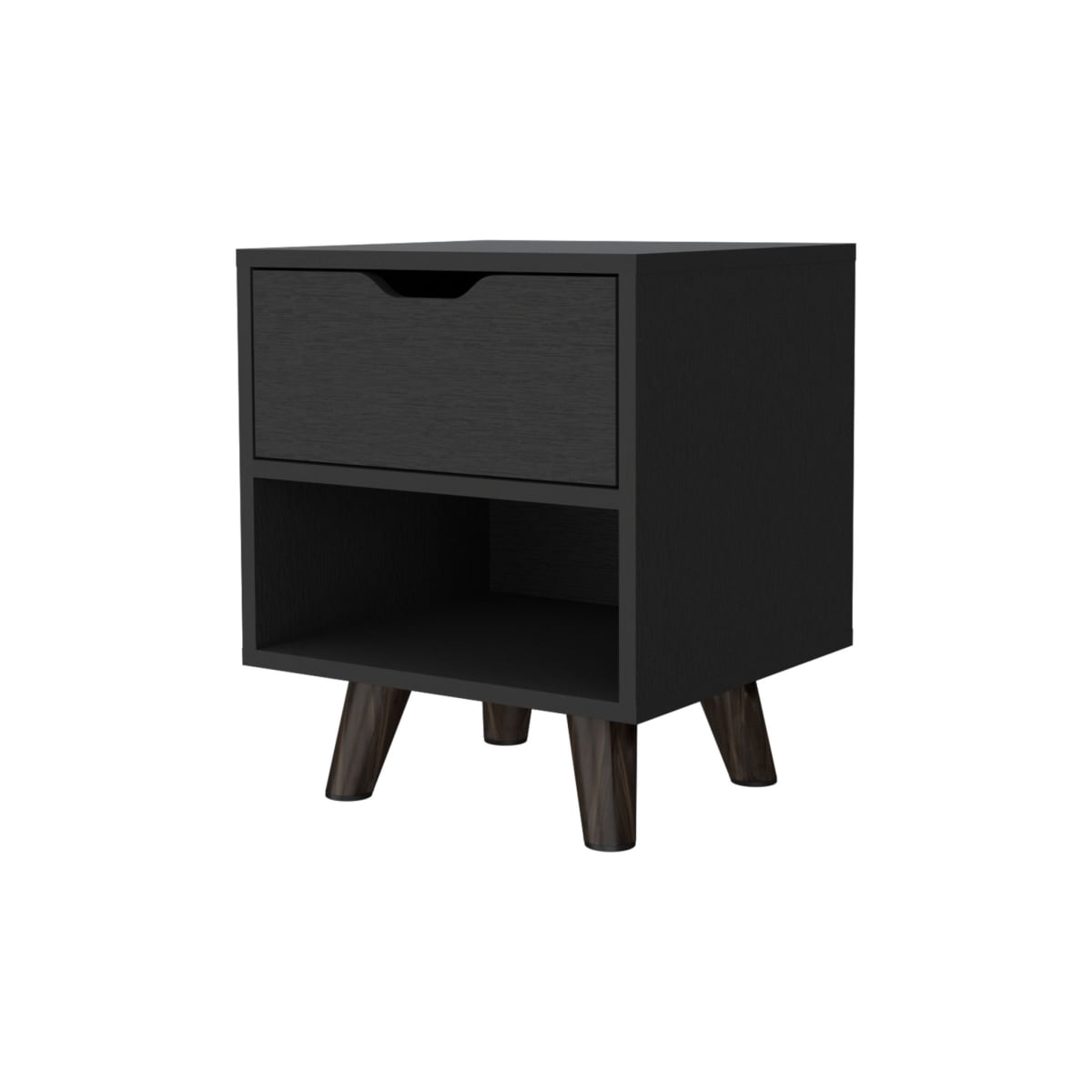 19 in. One Drawer Faux Wood Nightstand, Black