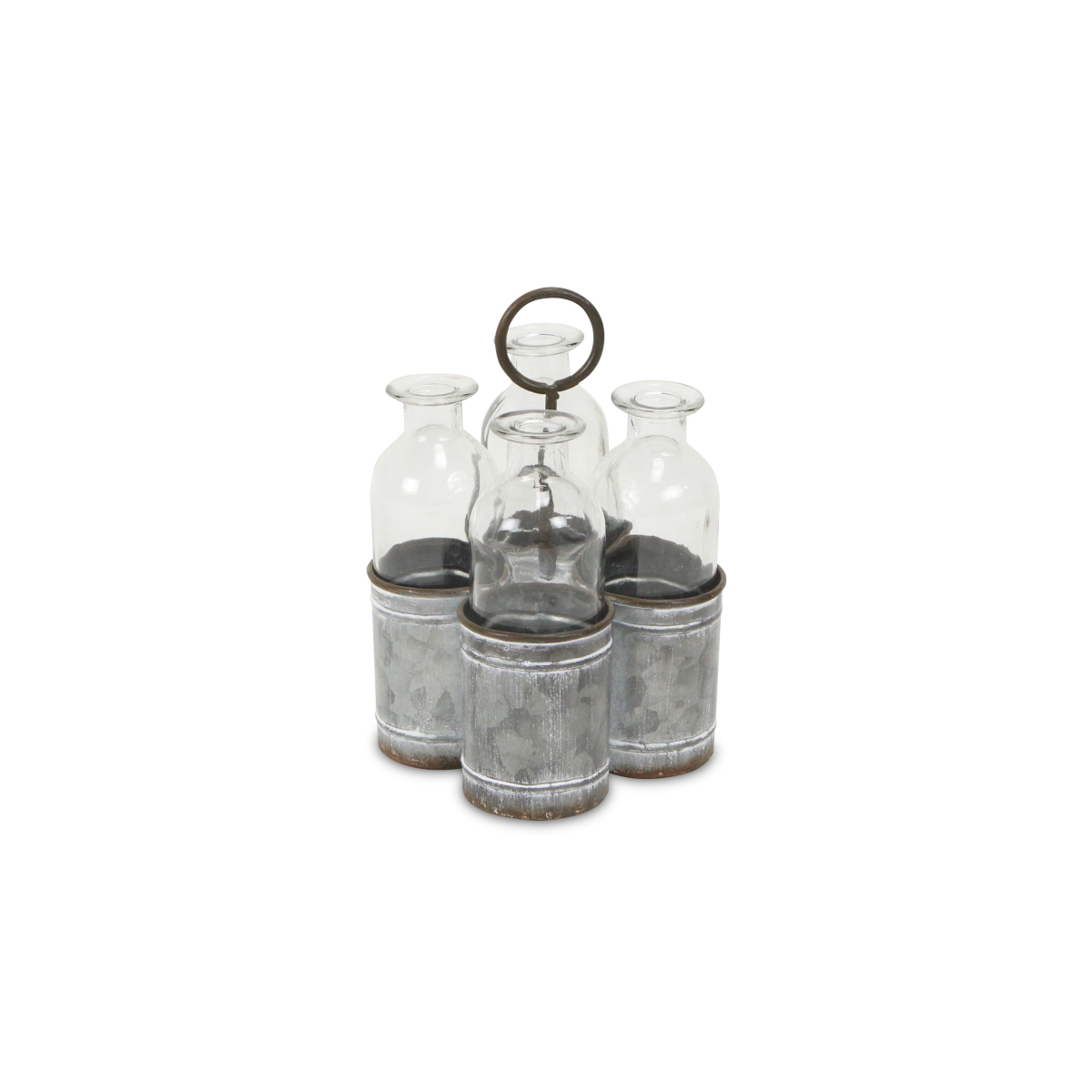 Picture of HomeRoots 488180 Galvanized Metal & Glass Decorative Bottles&#44; Clear - Set of 4