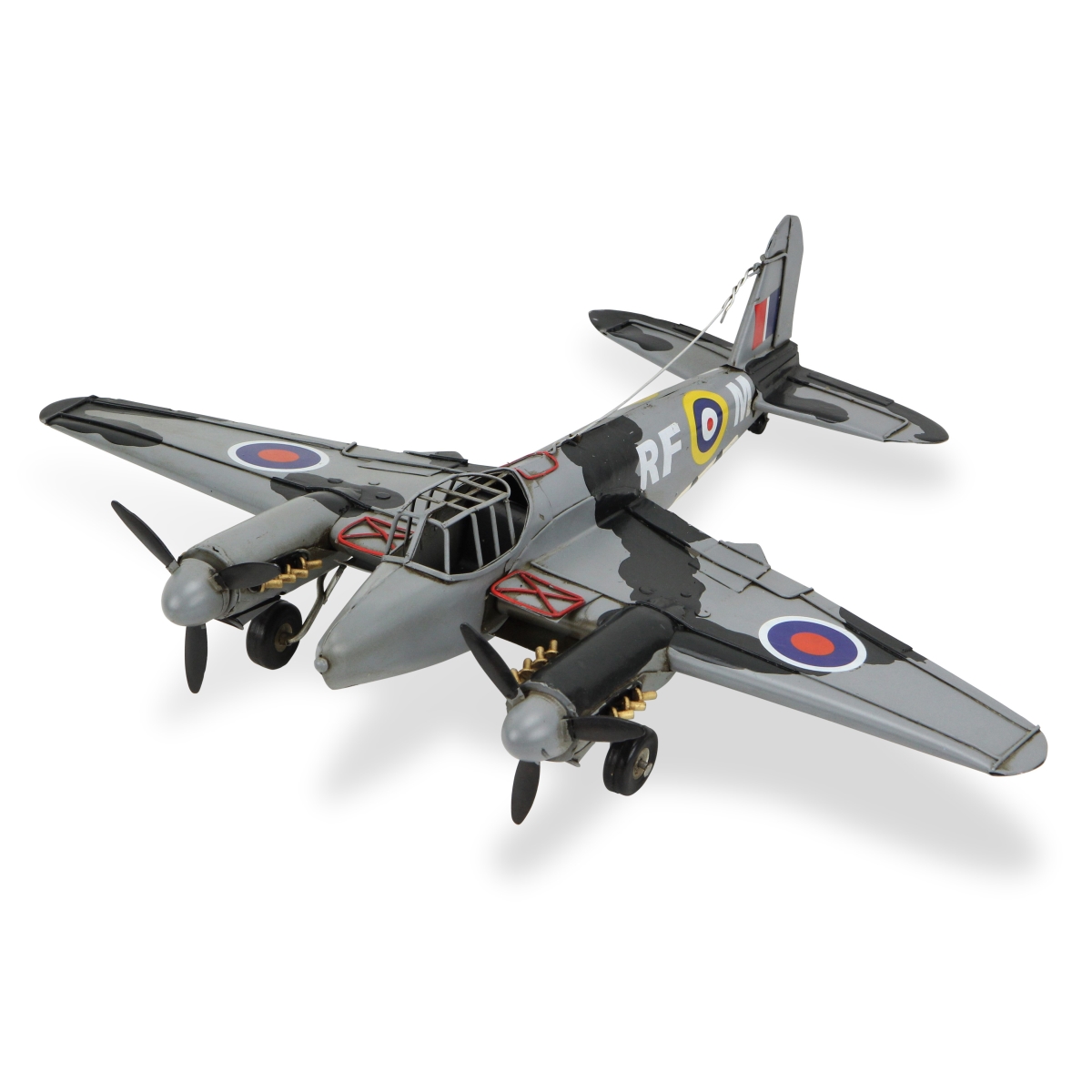 489460 4 in. Metal Hand Painted Model Airplane Sculpture, Black & Gray