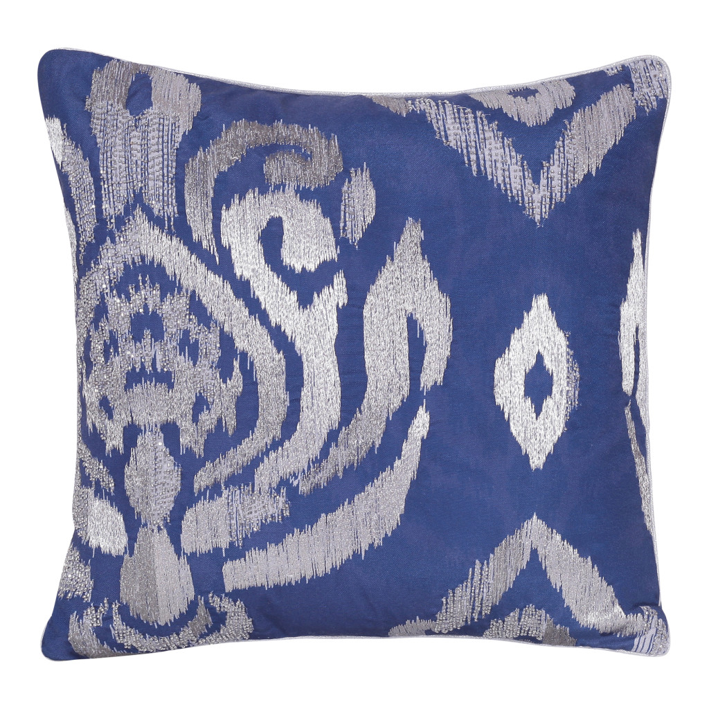 535234 20 x 20 in. Geometric Polyester Zippered Pillow with Beads, Blue