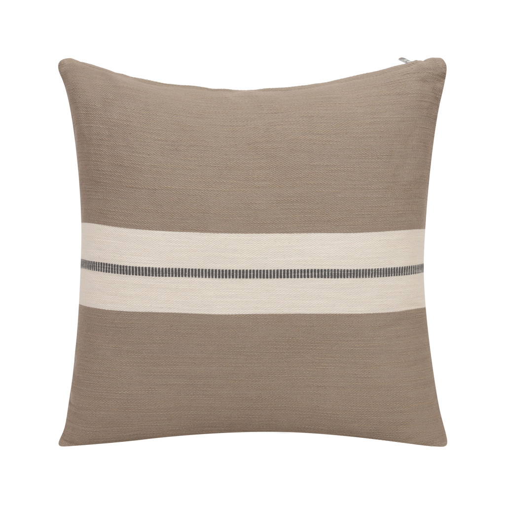 20 x 20 in. Striped Cotton Zippered Pillow, Brown