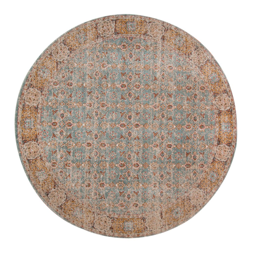 6 ft. Oriental Power Loom Distressed Round Area Rug, Blue & Orange