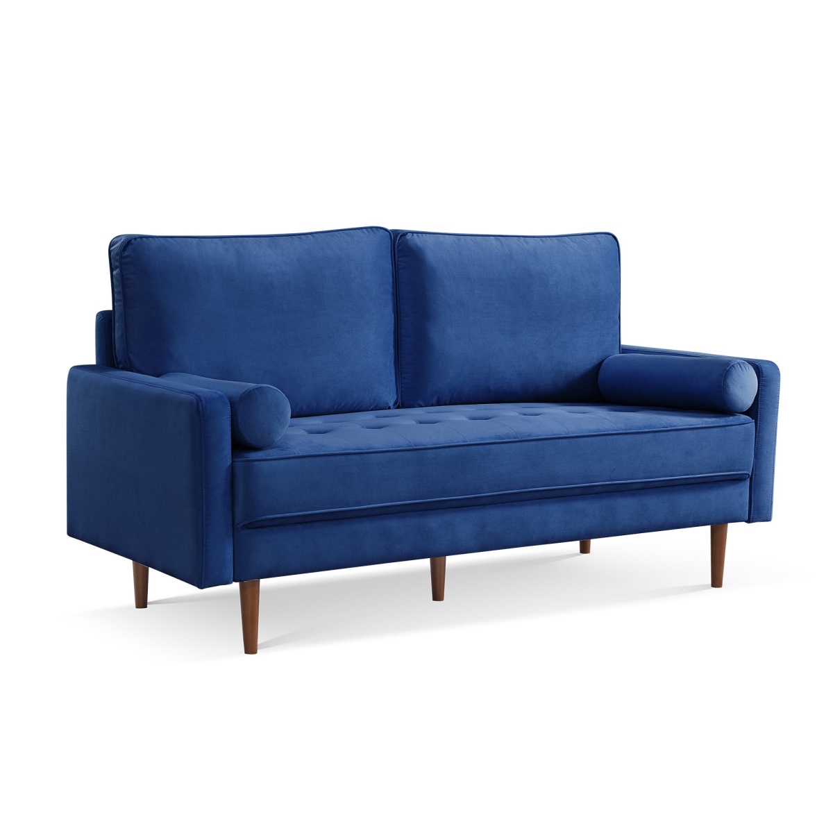69 in. Velvet Sofa with Toss Pillows, Blue & Dark Brown