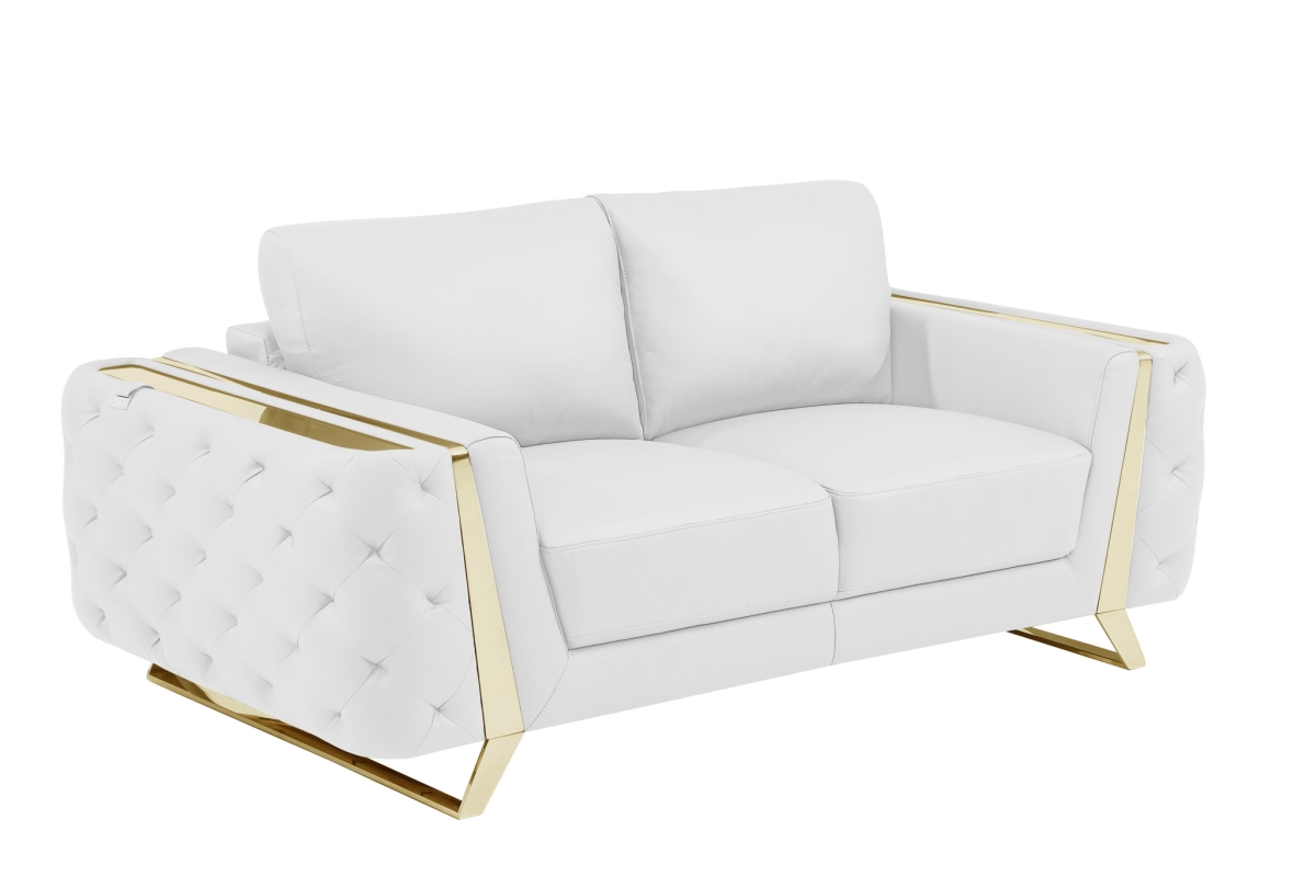 518570 72 in. Genuine Leather Loveseat, White & Gold