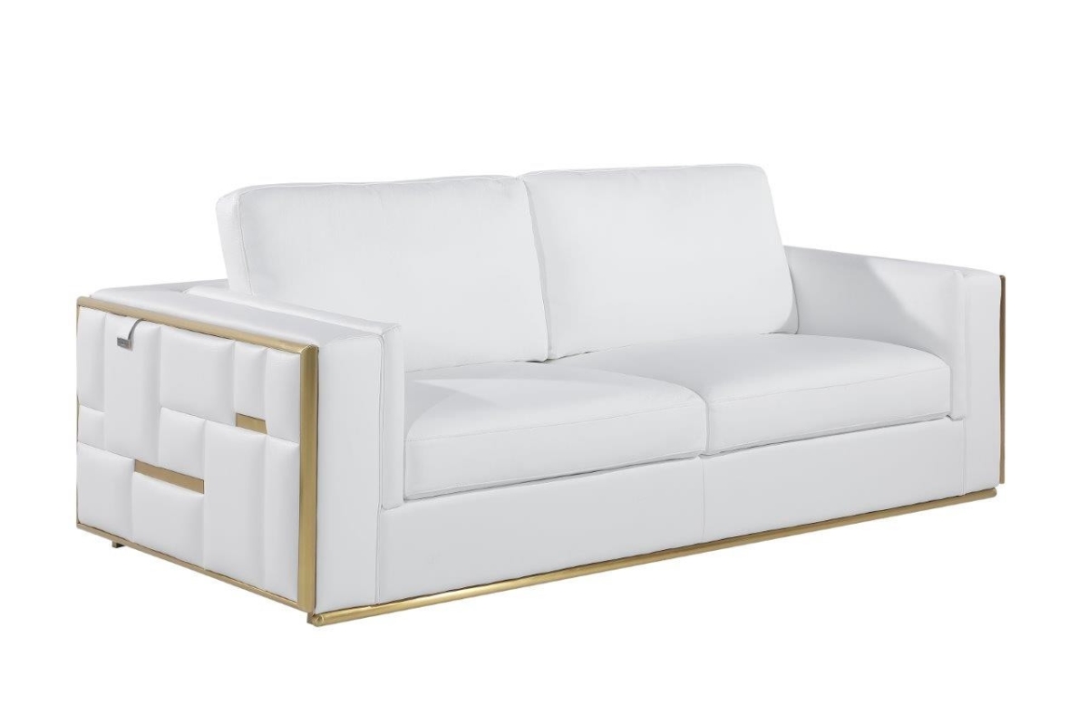 89 in. Italian Leather Sofa, White & Silver