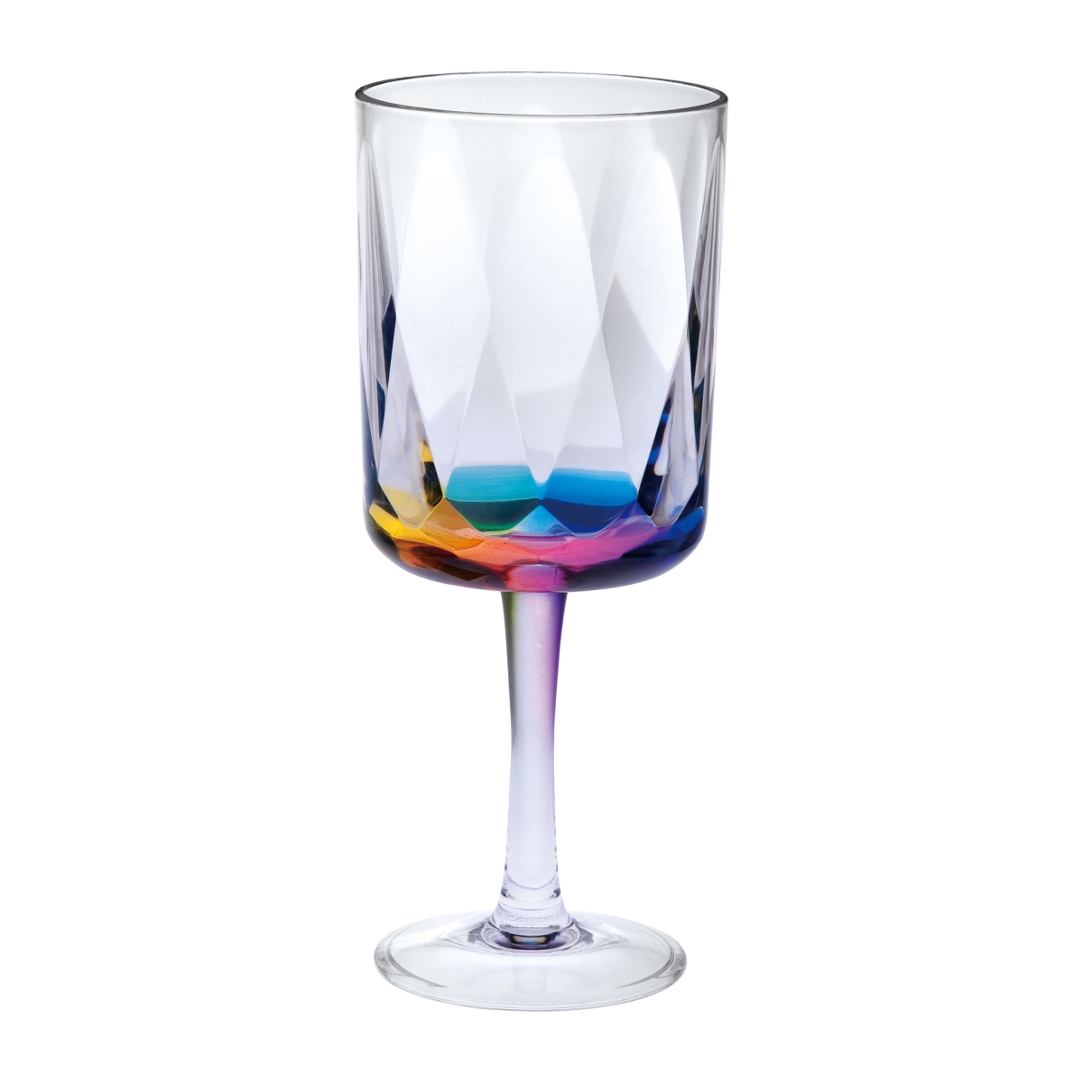 Picture of HomeRoots 521117 Geometric Acrylic Stemmed All Purpose Wine Glasses, Clear & Rainbow - Set of 4