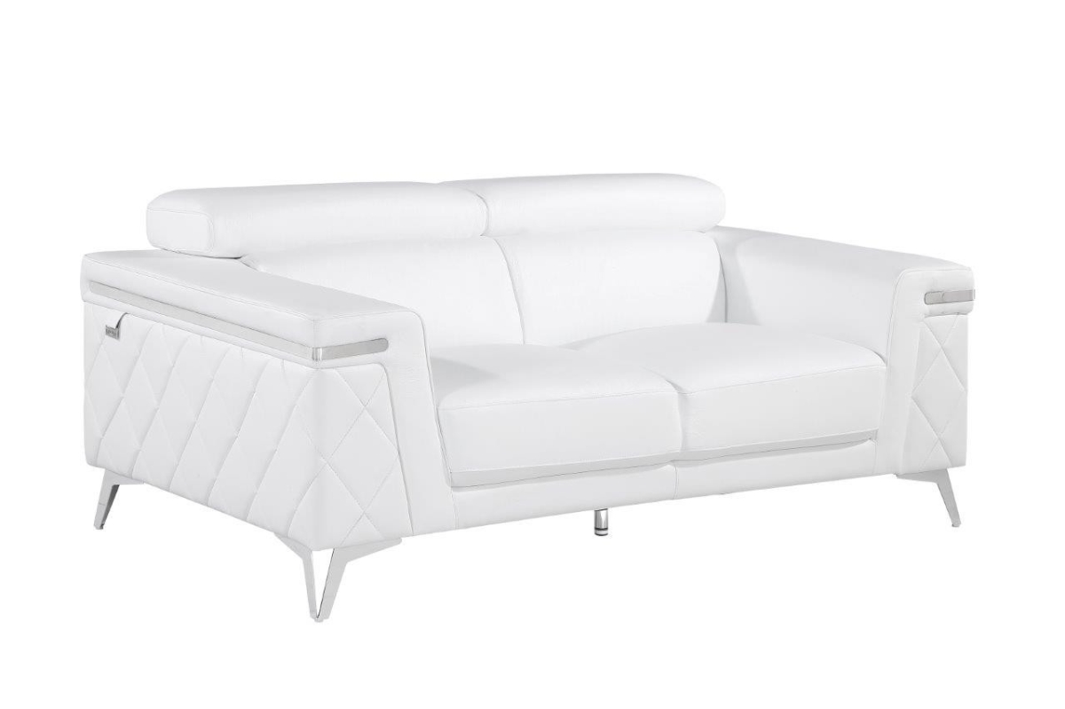 70 in. Leather Loveseat, White & Metallic Silver