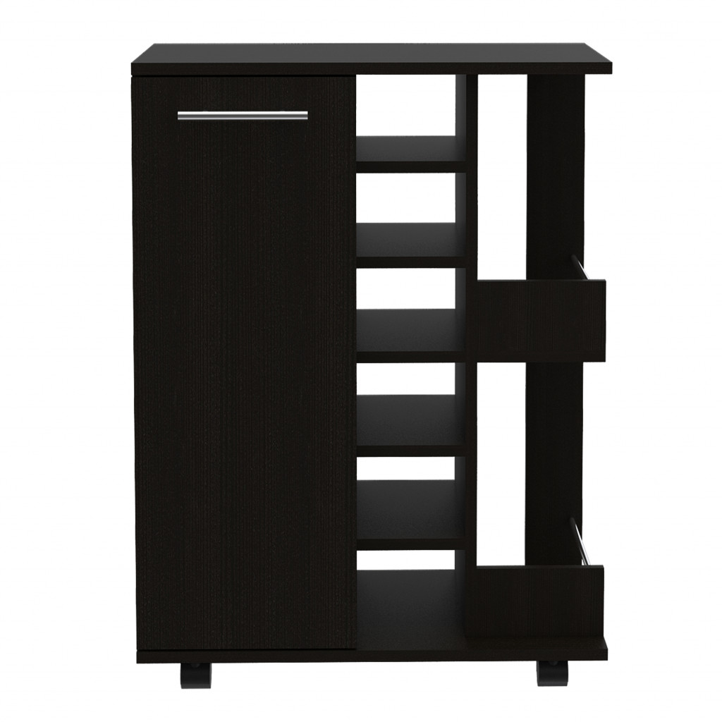 Rolling Bar Cart with Wine Storage, Black
