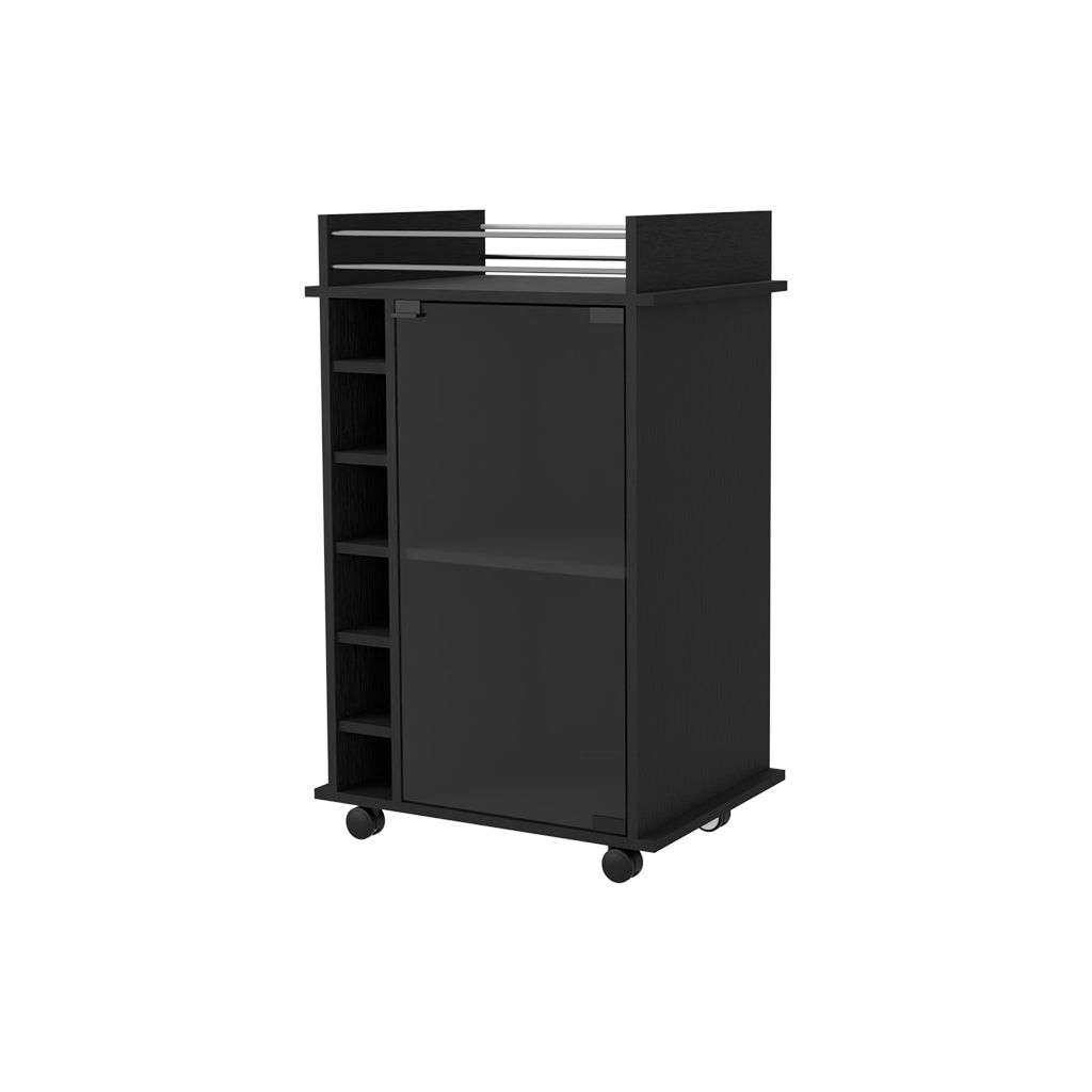 Rolling Bar Cart with Wine Storage, Black