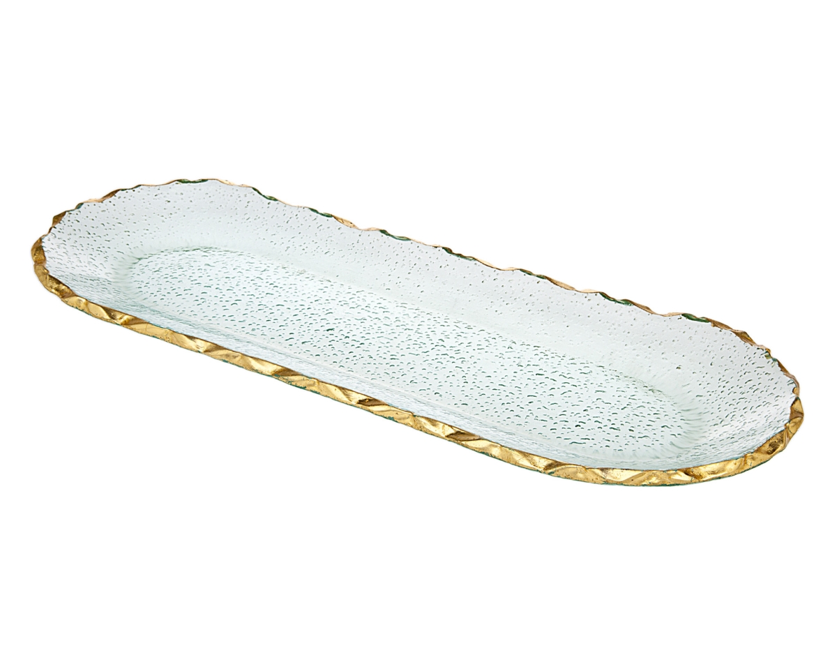 Picture of HomeRoots 517525 18 in. Oval Crystal Serving Tray, Clear & Gold
