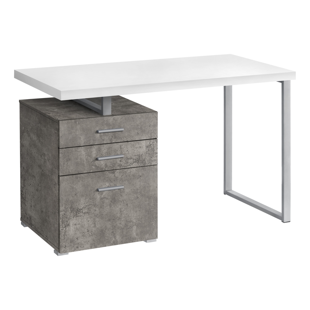47 in. Computer Desk with Three Drawers, White & Gray