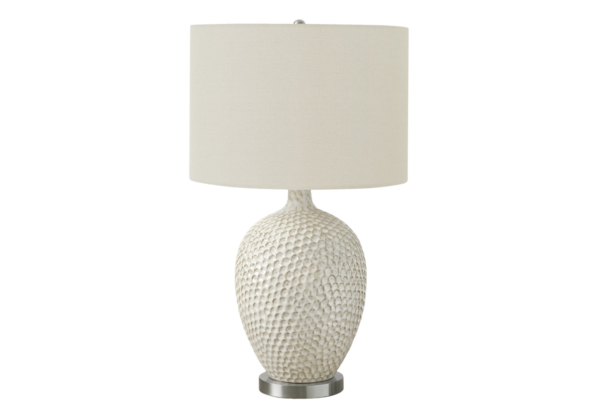 28 in. Ceramic Round Table Lamp with Cream Drum Shade, White & Silver