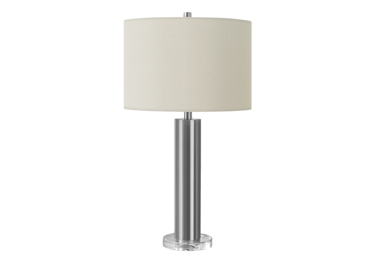 28 in. Acrylic Cylinder Table Lamp with Ivory Drum Shade, Silver