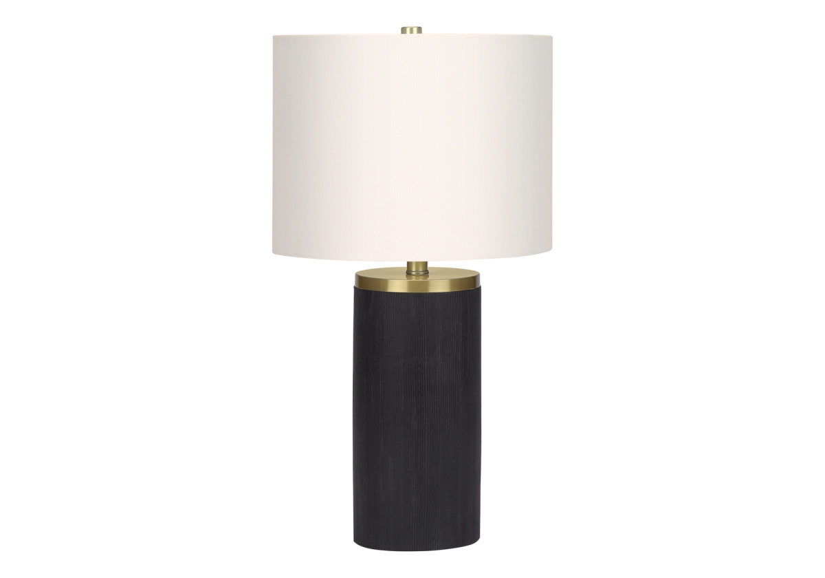 545848 24 in. Concrete Cylinder Table Lamp with Ivory Drum Shade, Black & Gold