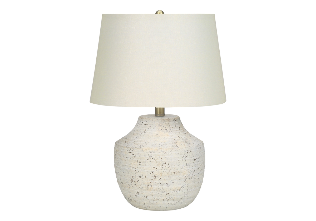 20 in. Concrete Urn Table Lamp with Cream Empire Shade, Cream