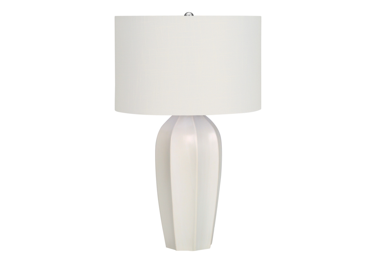 27 in. Ceramic Geometric Table Lamp with Cream Drum Shade, Cream