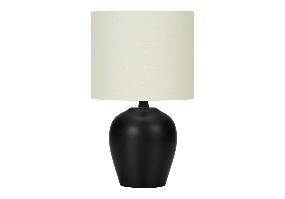 545873 17 in. Ceramic Round Table Lamp with Ivory Drum Shade, Black
