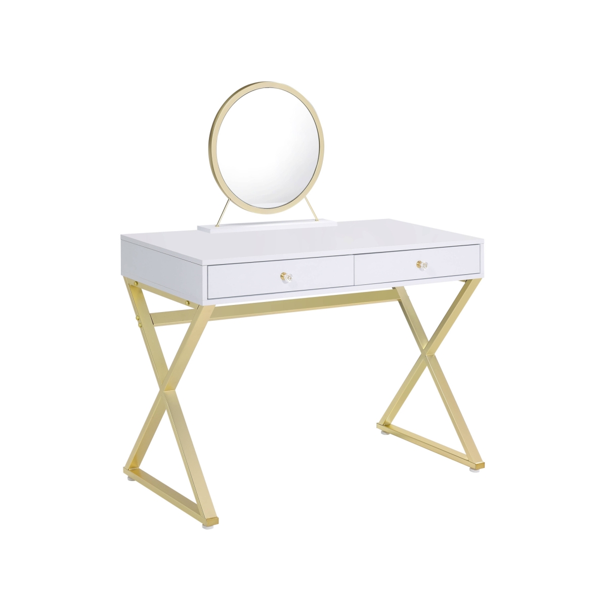 31 in. Finish Round Dresser Mirror, White & Gold