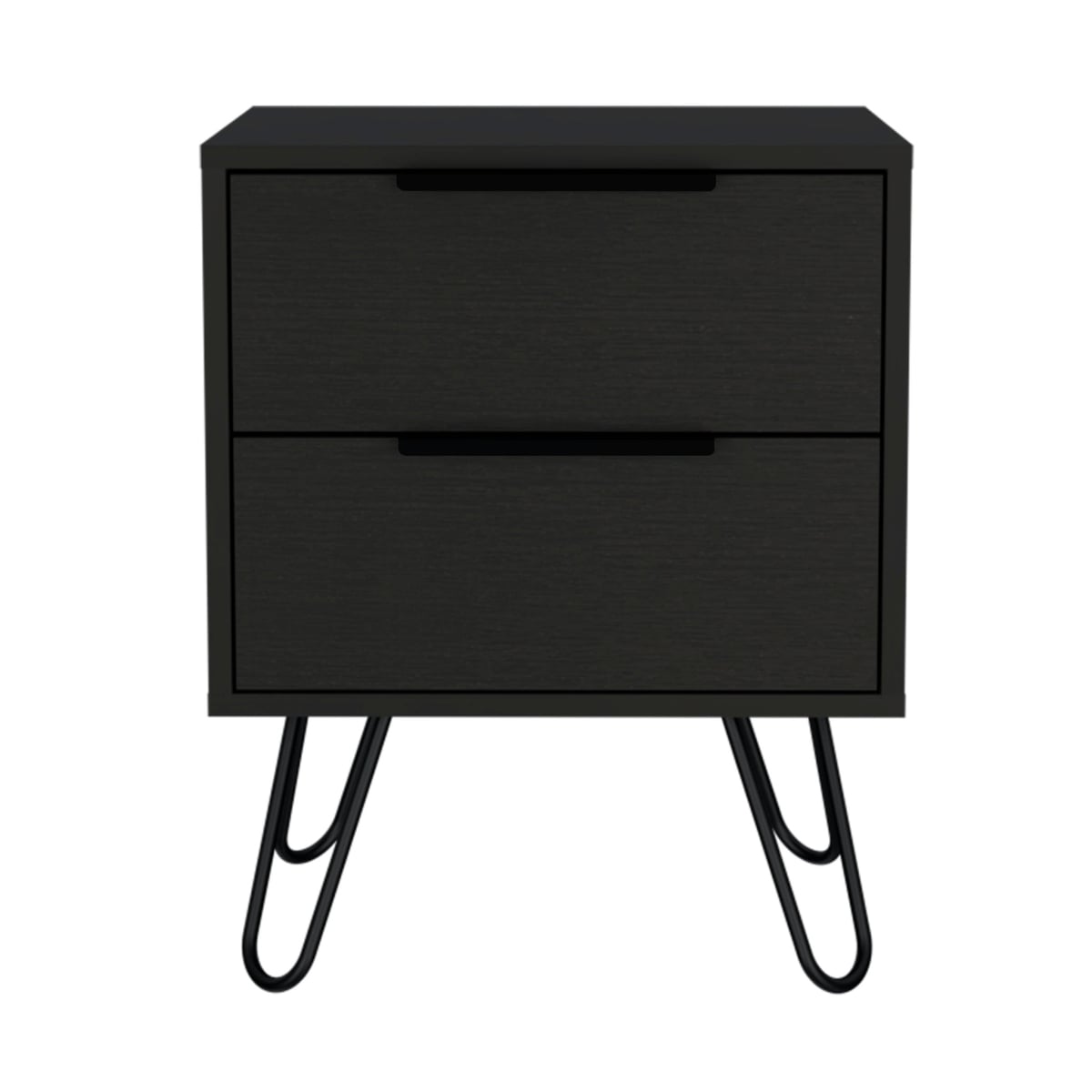 22 in. Two Drawer Faux Wood Nightstand, Black