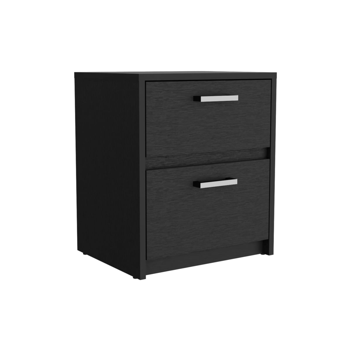 19 in. Two Drawer Faux Wood Nightstand, Black
