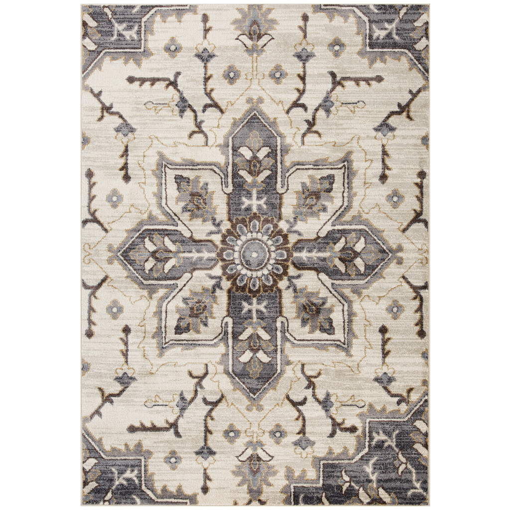 8 x 10 ft. Medallion Power Loom Rectangle Area Rug, Blue & Ivory