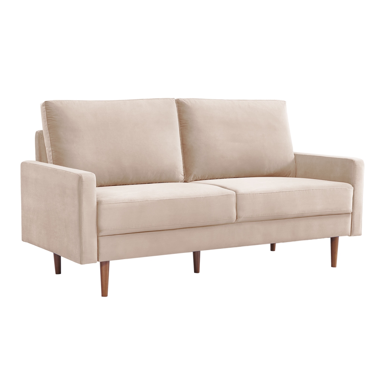 543717 69 in. Velvet Sofa, Beige & Dark Brown