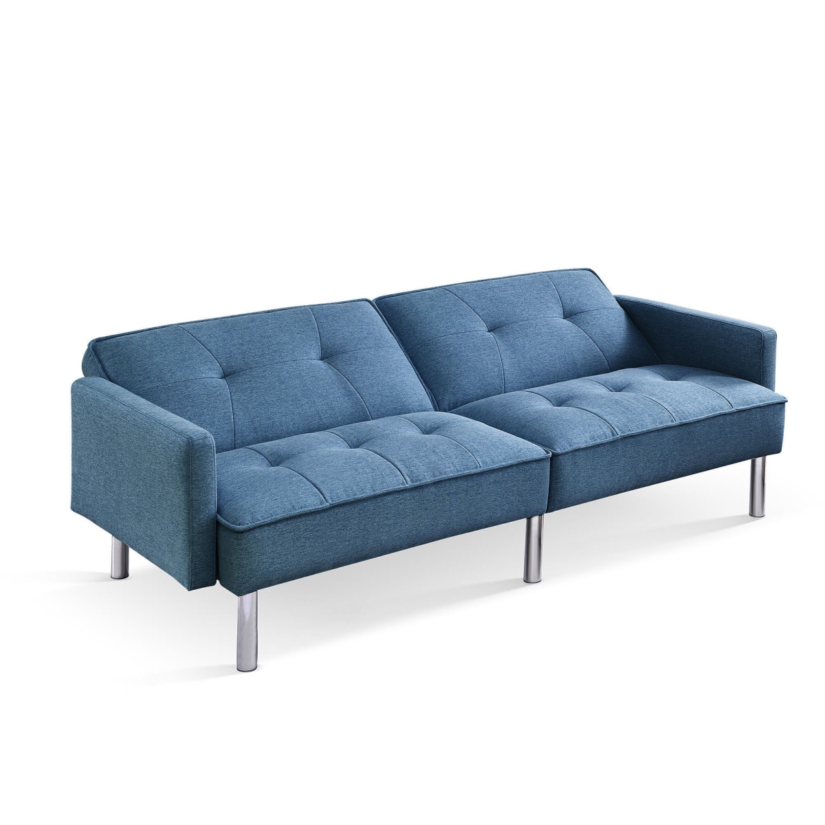 544953 85 in. Polyester Blend Convertible Futon Sleeper Sofa with Toss Pillows, Blue & Silver