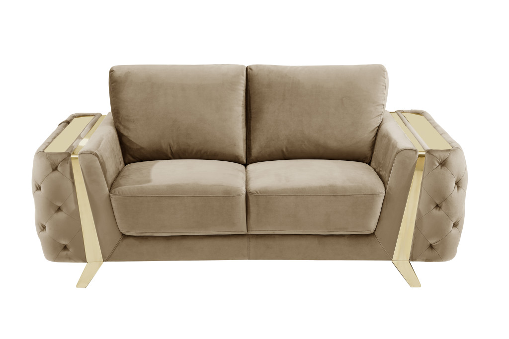 72 in. Velvet Love Seat - Beige & Gold
