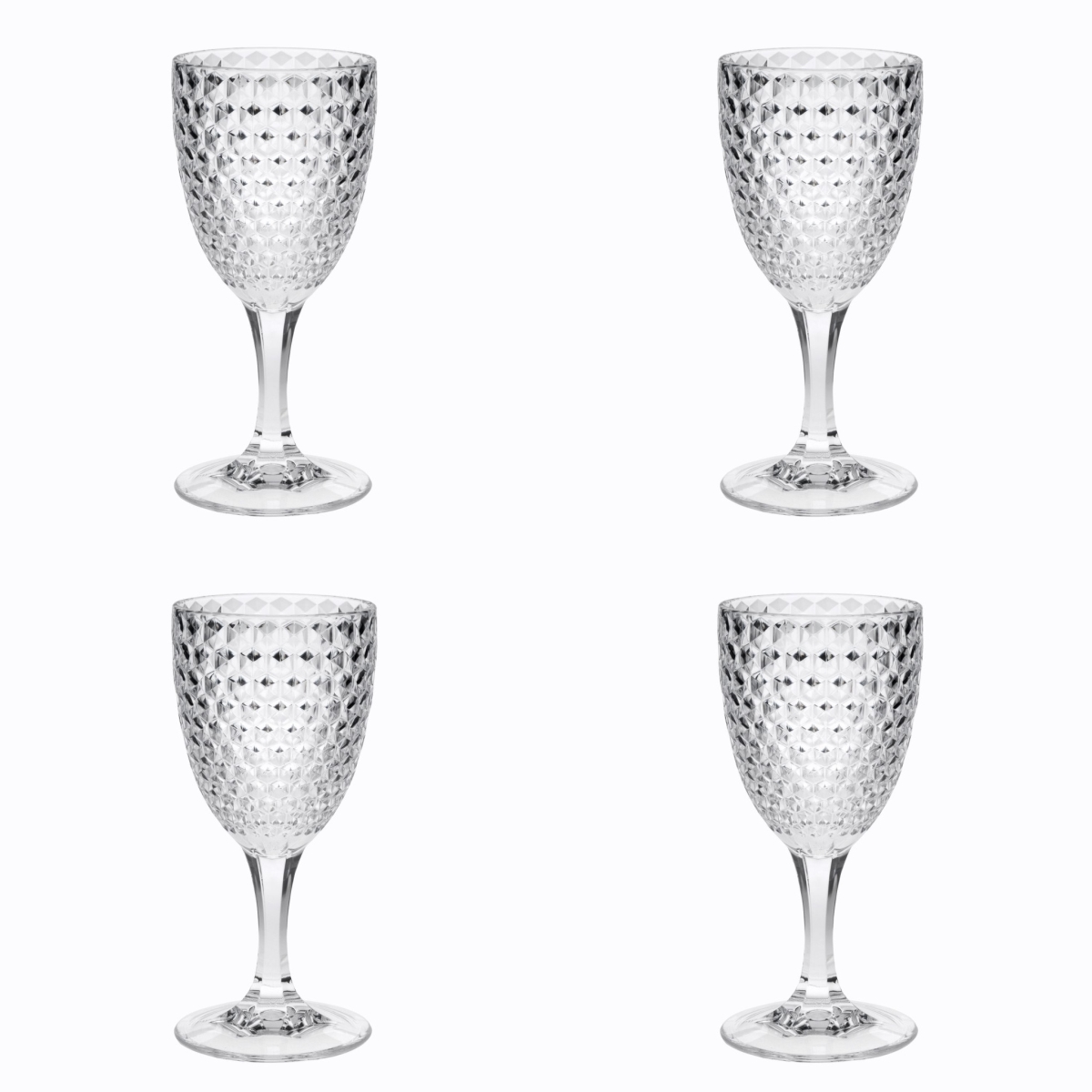 Picture of HomeRoots 521103 Diamond Acrylic Stemmed All Purpose Wine Glass, Clear - Set of 4