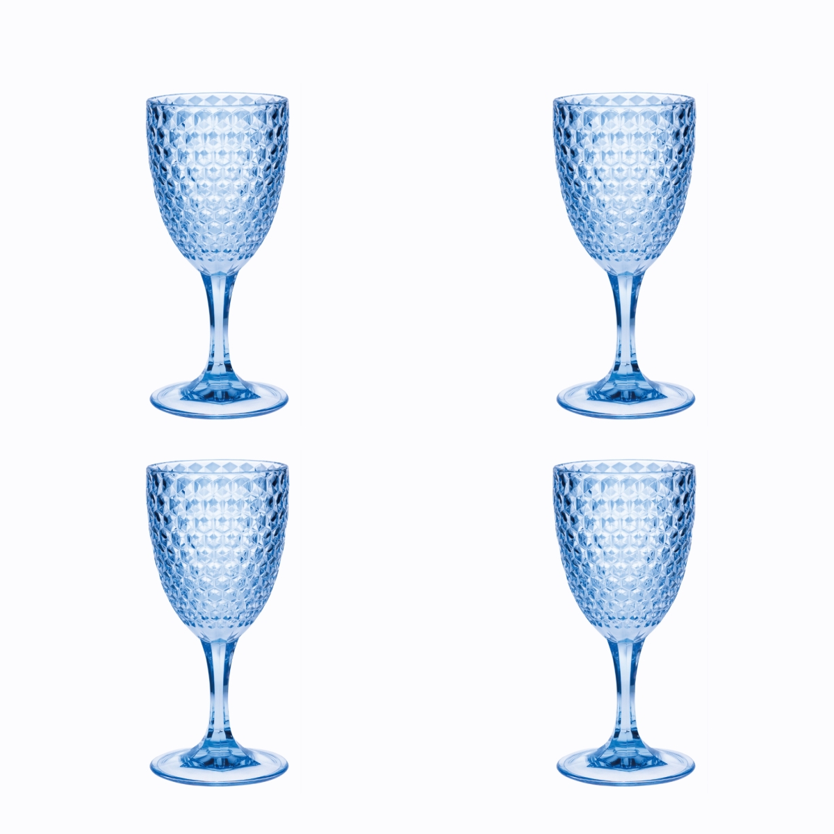 Picture of HomeRoots 521104 Diamond Acrylic Stemmed All Purpose Wine Glass, Blue - Set of 4