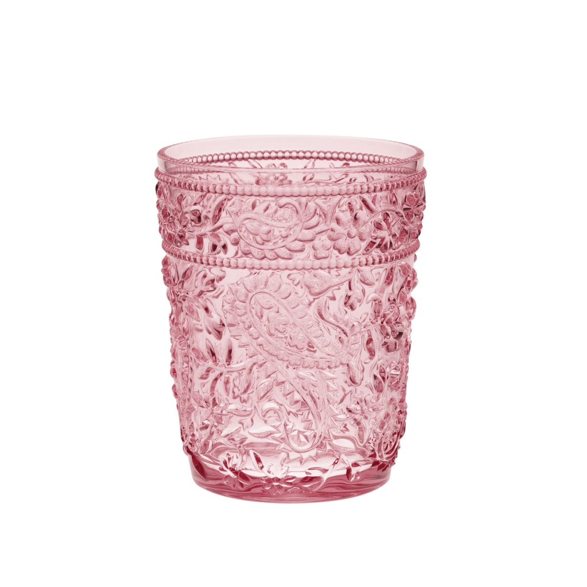 Picture of HomeRoots 521151 Paisley Acrylic Stemless Whiskey Glasses, Pink - Set of 4