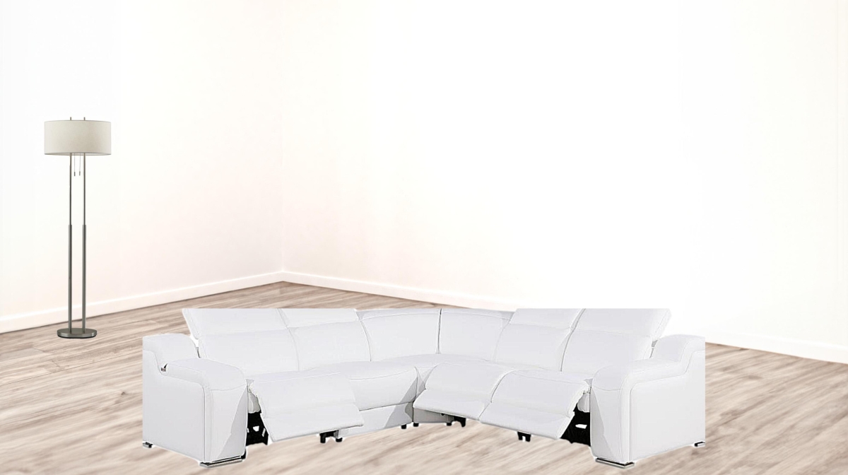 544993 Italian Leather Power Reclining Curved Corner Sectional, White - 5 Piece