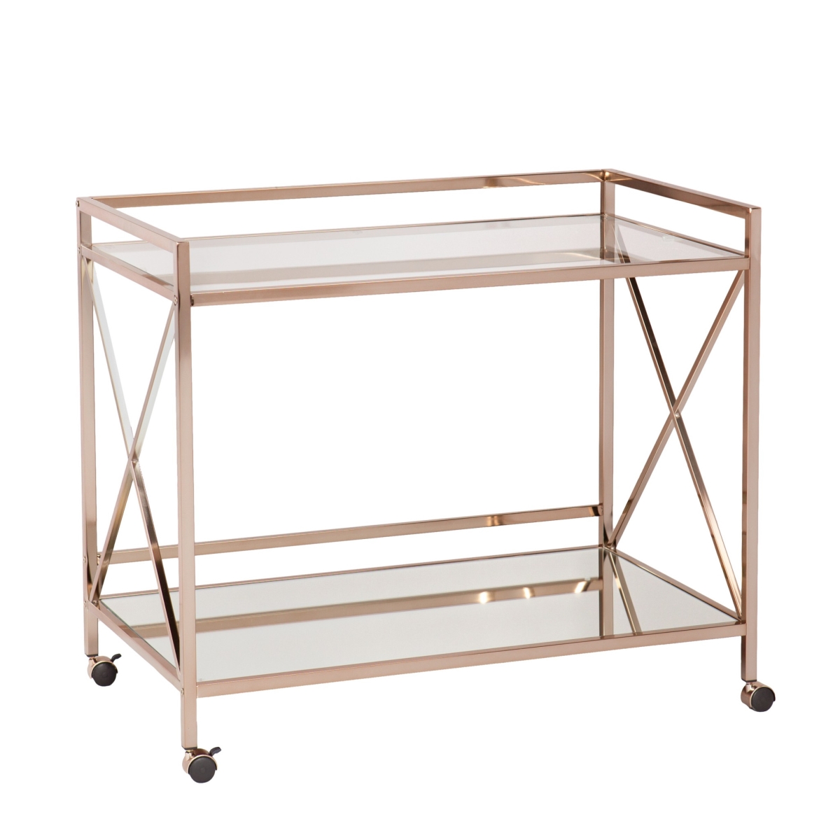Metal & Mirrored Glass Bar Cart, Metallic Gold