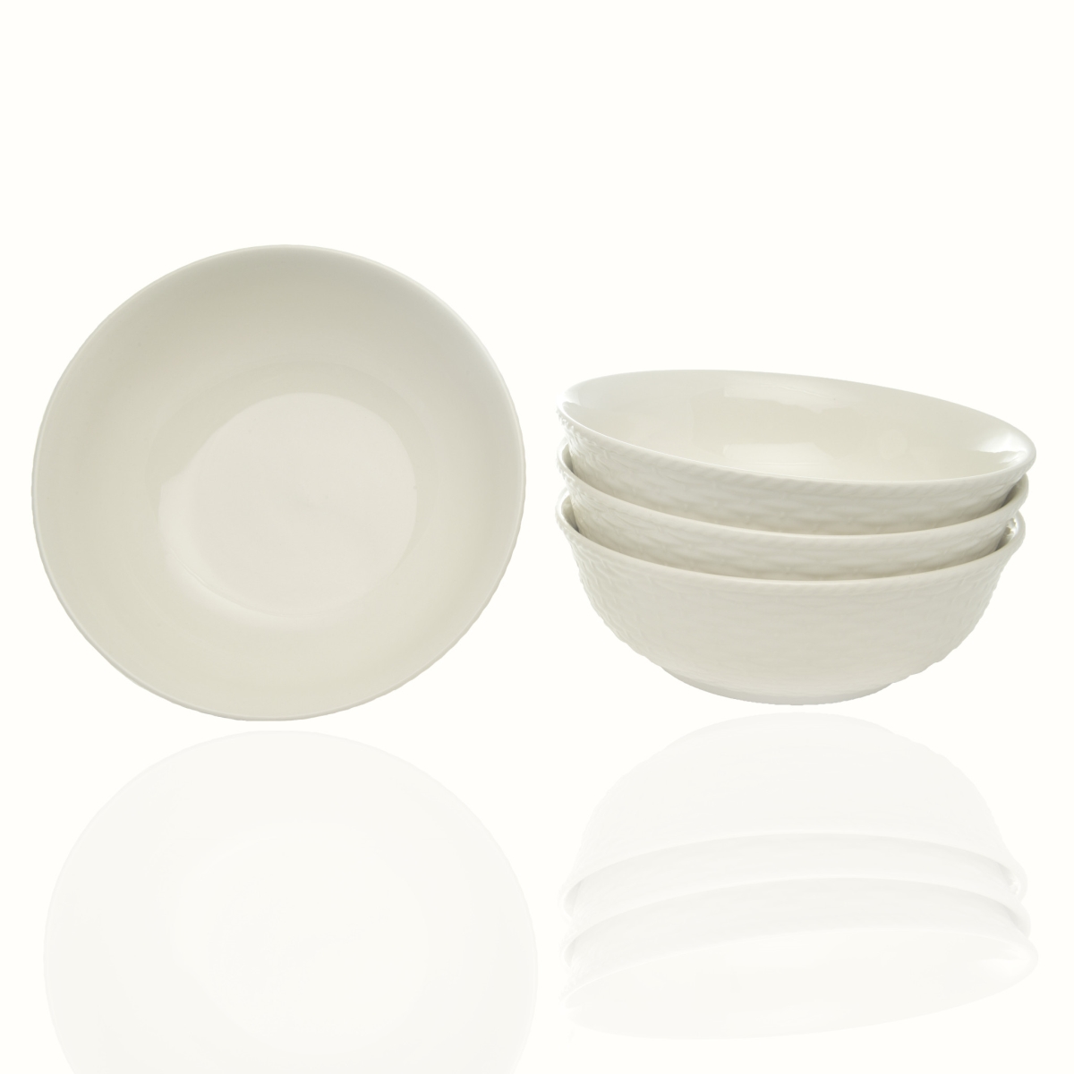 Picture of HomeRoots 483500 Round Weave STO Are Service for Four Bowl Set, White - 4 Piece