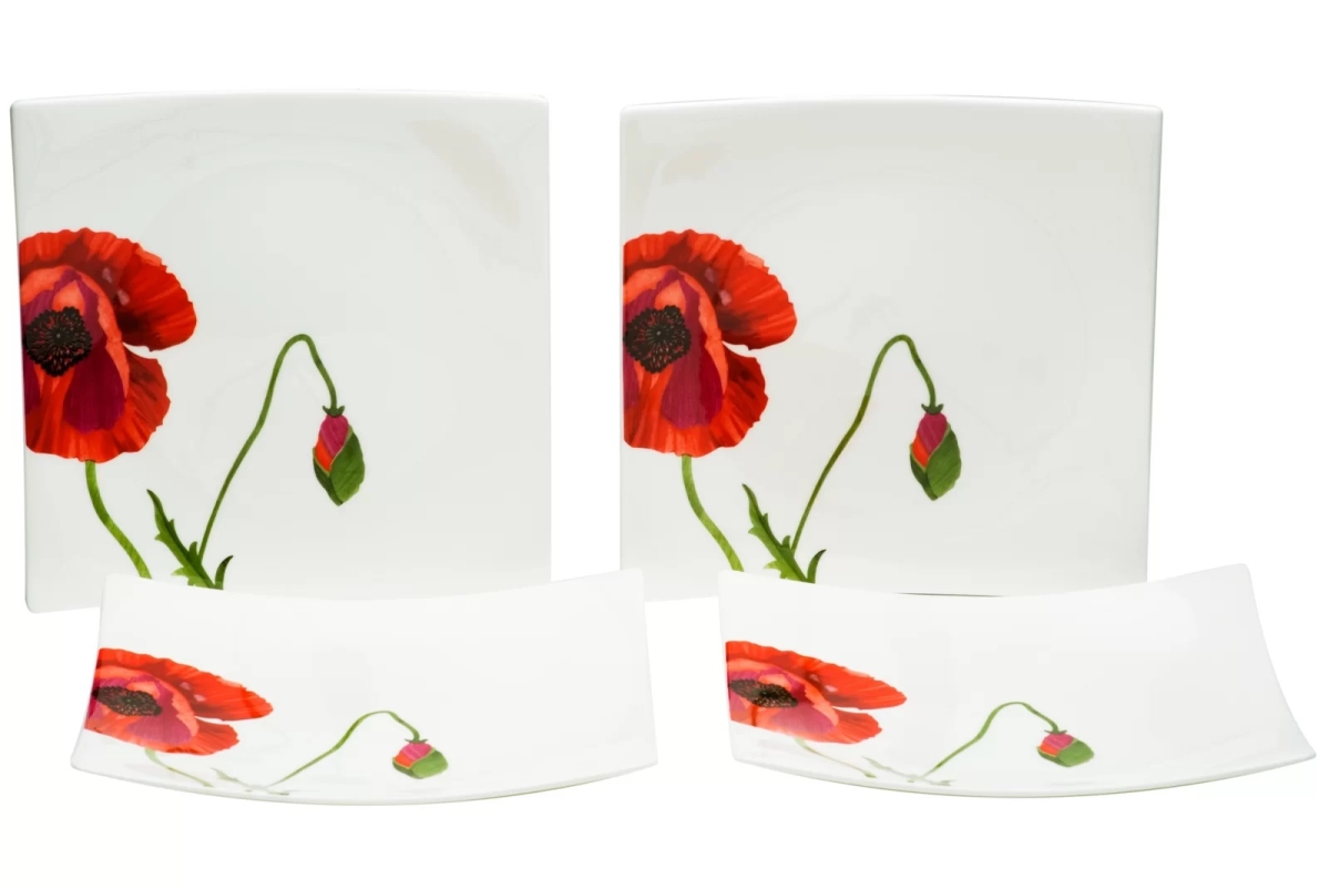 Picture of HomeRoots 483516 Square Floral Bone China Service for Six Salad Plate Set, Red & White - 6 Piece