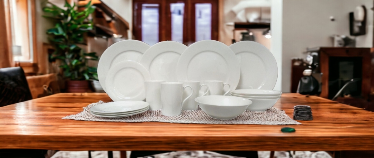 Picture of HomeRoots 483518 Round Bone China Service for Four Dinnerware Set, White - 16 Piece