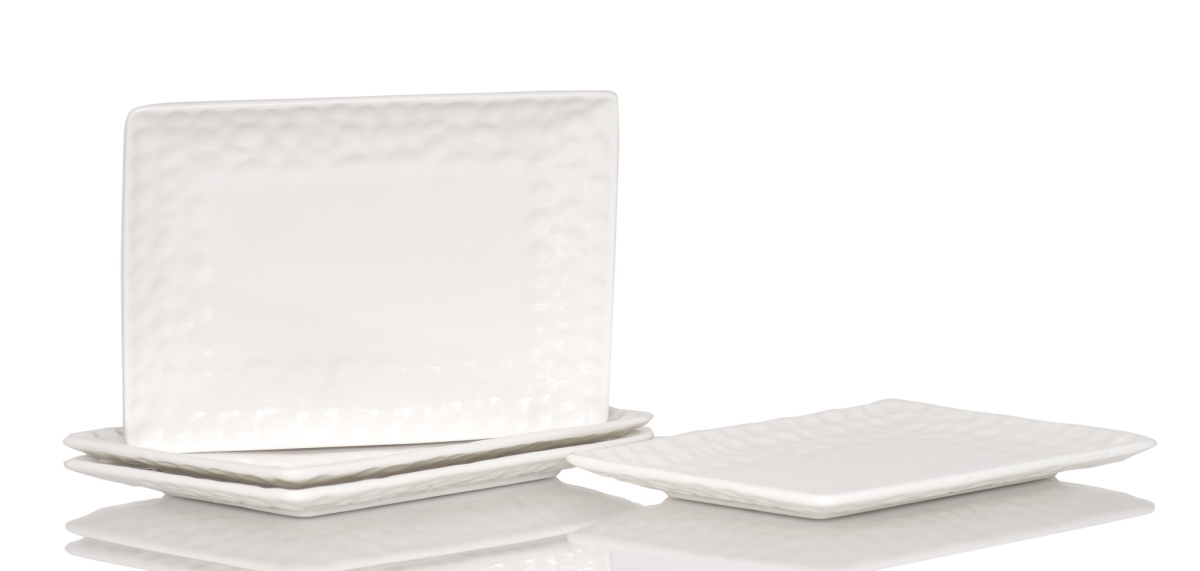 Picture of HomeRoots 483521 Rectangle Pebbled Porcelain Service for Six Salad Plate Set, White - 6 Piece