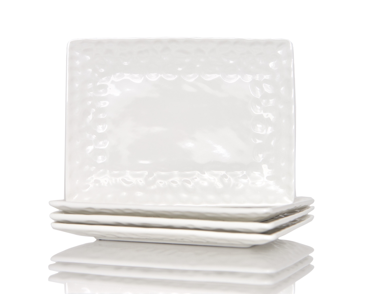 Picture of HomeRoots 483520 Rectangle Pebbled Porcelain Service for Six Dinner Plate Set, White - 6 Piece