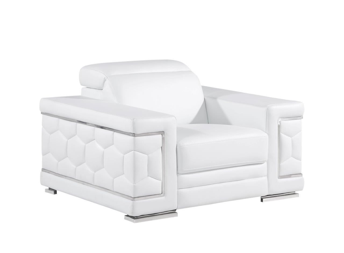 47 in. Genuine Leather Lounge Chair, White & Silver