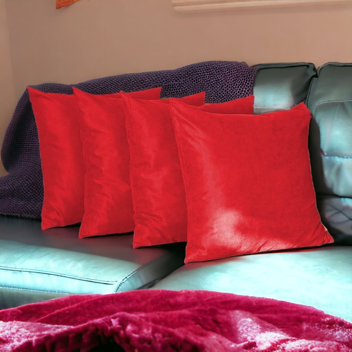 22 x 22 in. Polyester Zippered Pillow Cover, Red - Set of 4