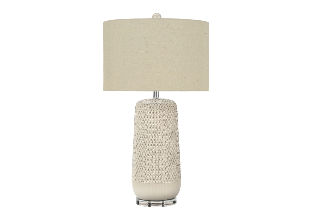 31 in. Ceramic Geometric Table Lamp with Beige Drum Shade, Cream
